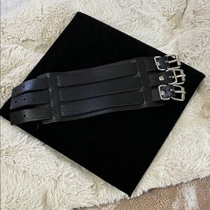 Men's Triple Buckle Black Leather Bracelet